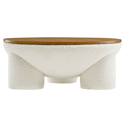 Tridome Round Boucle Upholstered Storage Coffee Table In Natural Ivory