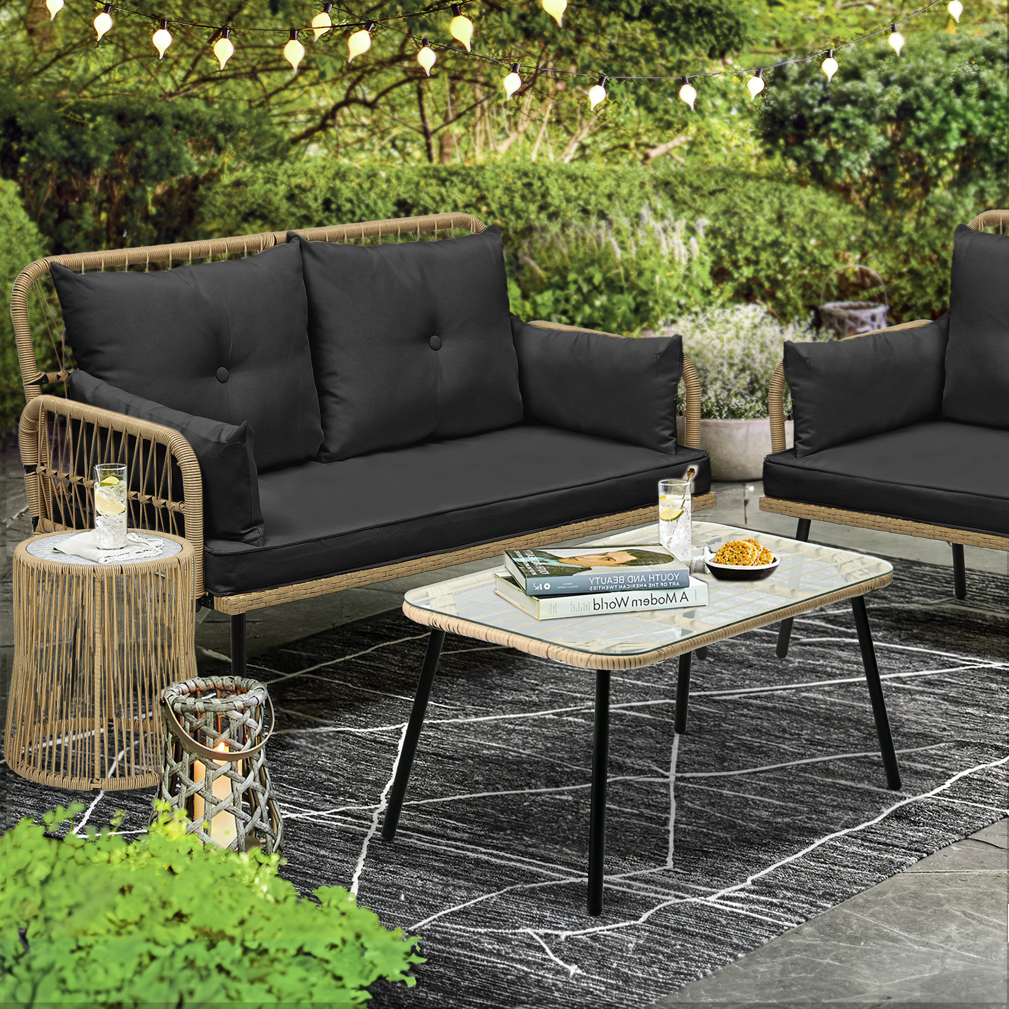 Belulah 44.9'' Wide Metal Loveseat with Cushions, Black