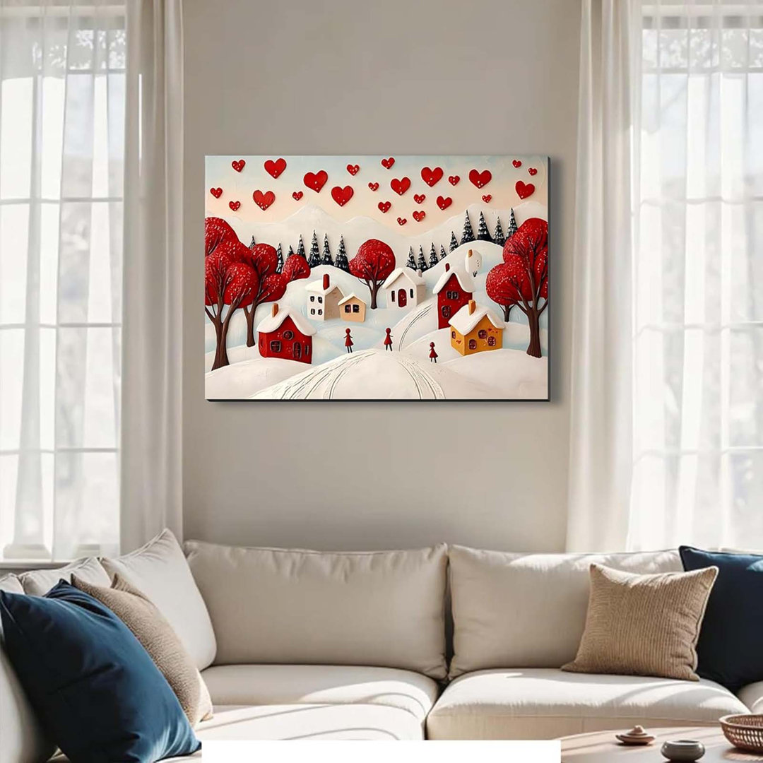 Valentine's Day Canvas Painting, Poster Winter Love Heart Painting Art Print Wall Art For Bedroom,Living Room, Office, Home Wall, Wrapped Canvas Artwo