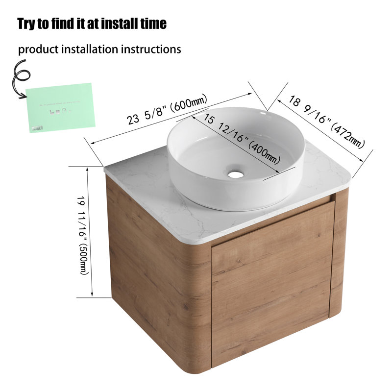 Meuble-lavabo mural 24 po avec comptoir en quartz