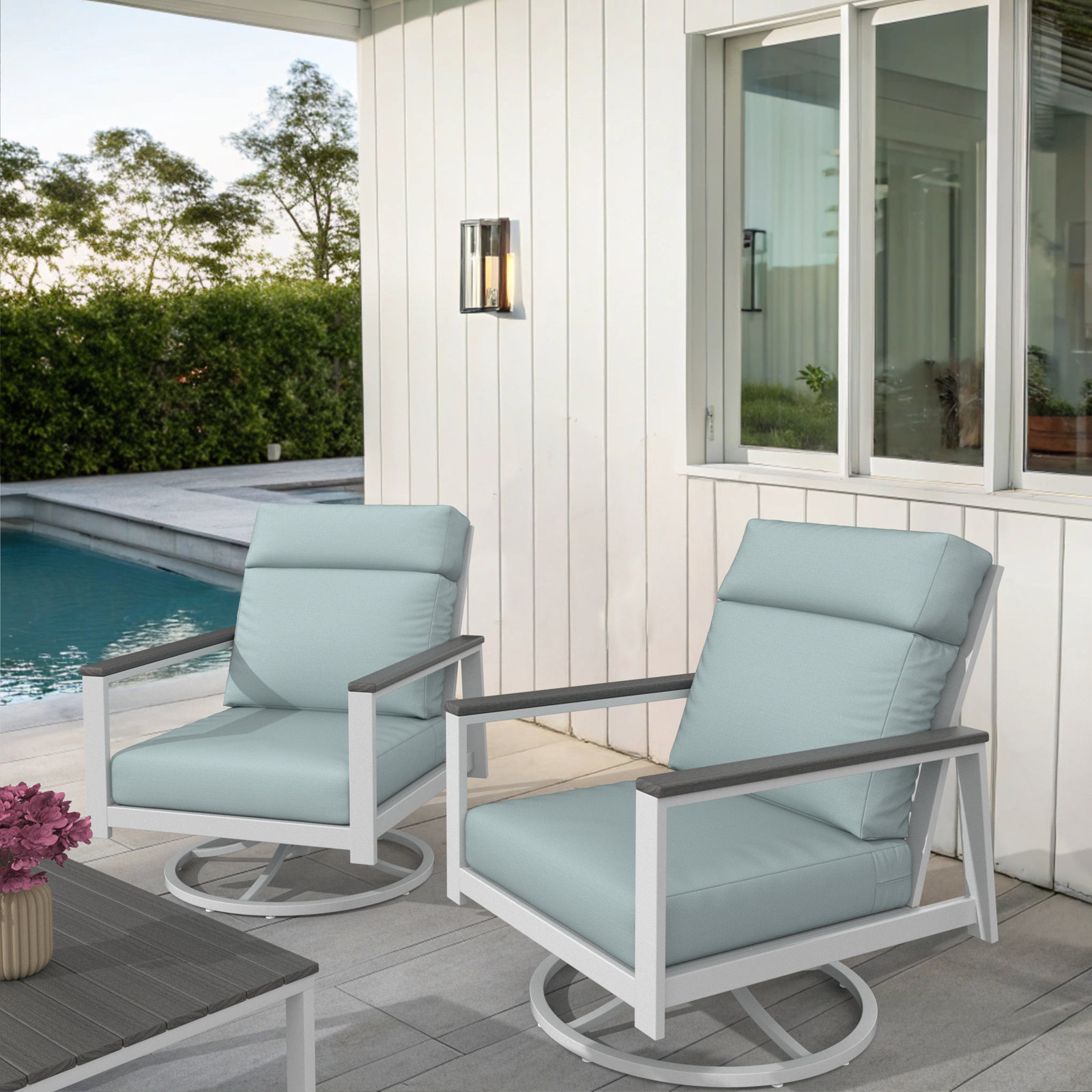 Townsend Metal Outdoor Rocking Chair With Sunbrella Cushion, Gray, Bliss Dew