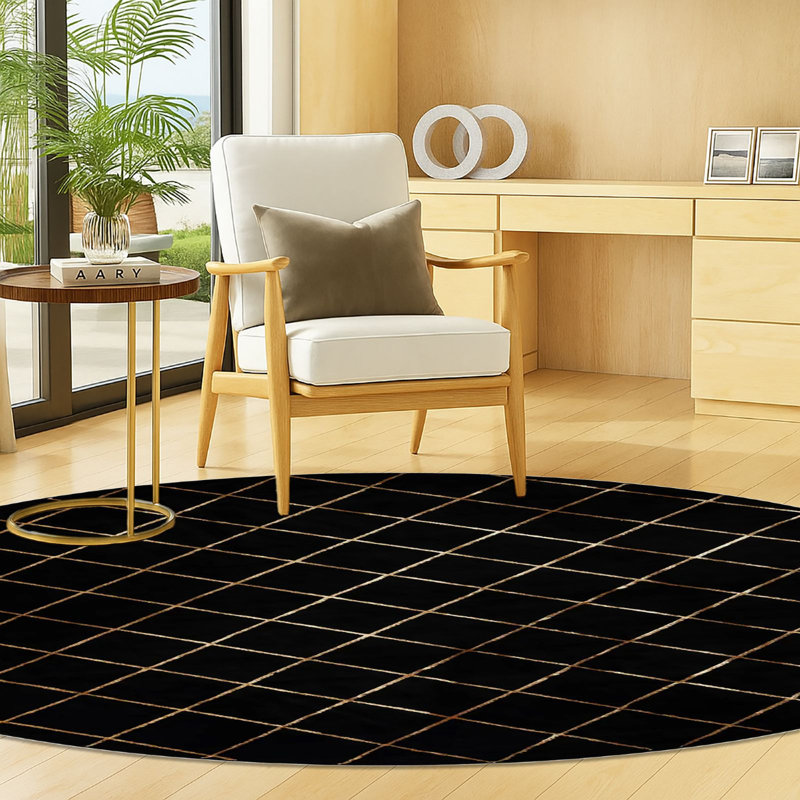 Étowah contemporain noir et doré, Rectangle 5 pi 3 po x 8 pi