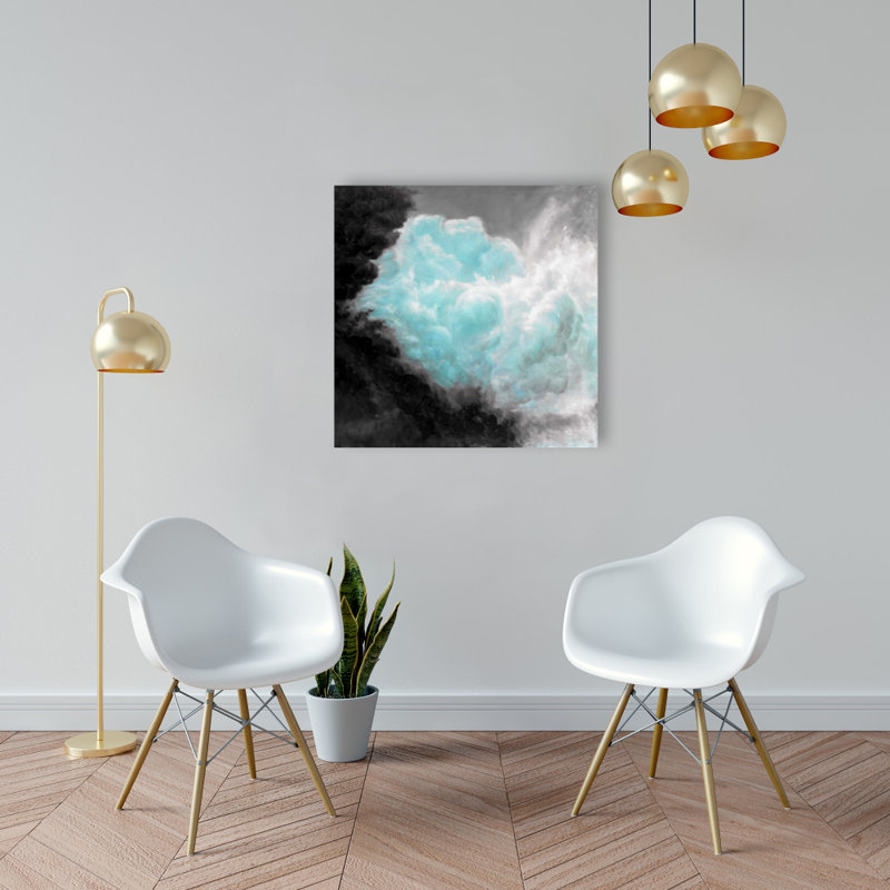 Turquoise, nuages, paysage, montagnes, toile bleue - Décoration intérieure, H 24 po x l 24 po