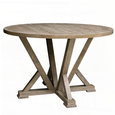 Modern Farmhouse Round Dining Table - Solid Rubberwood, 45.7" for 4-6
