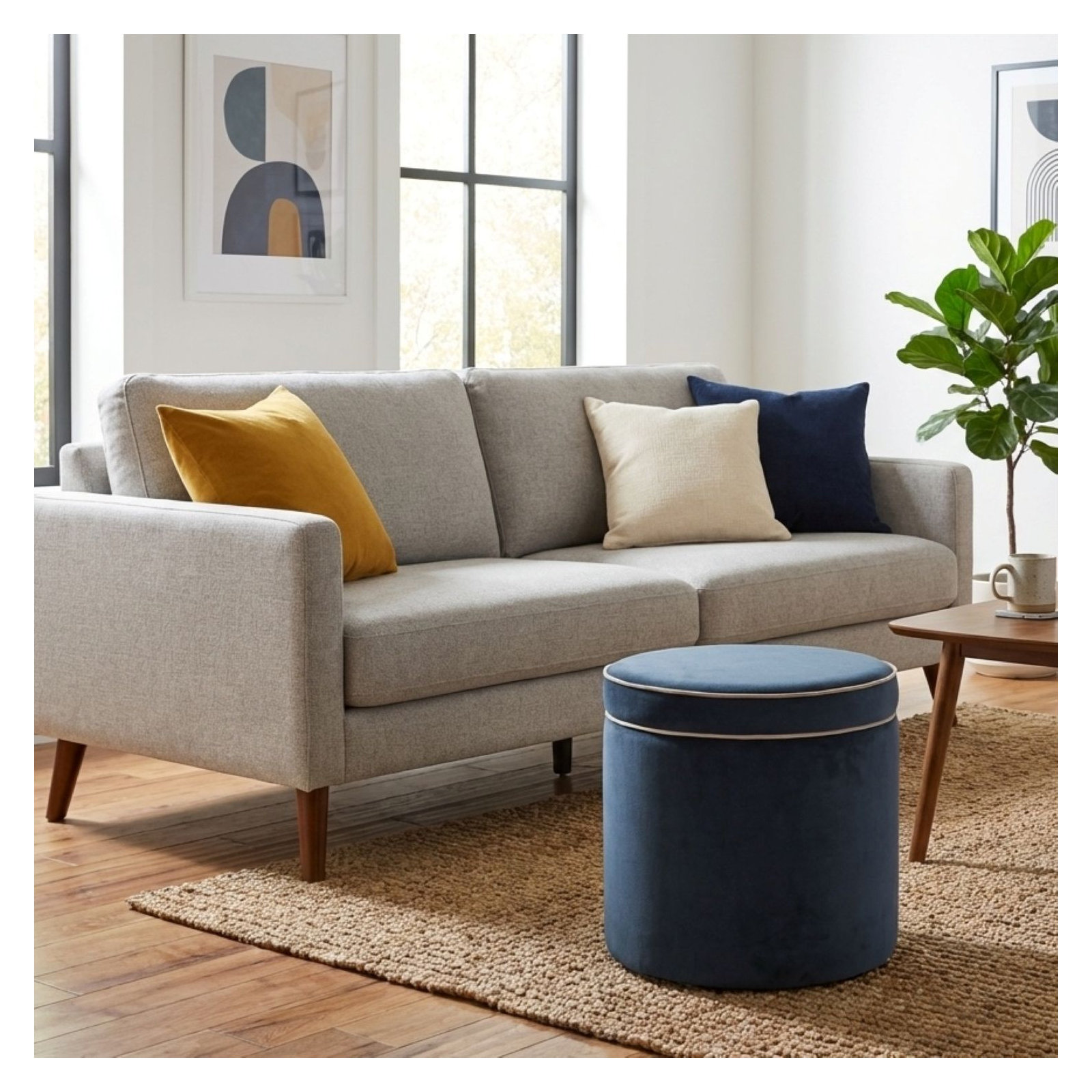 Ava 18" Velvet Storage Ottoman, Blue Velvet
