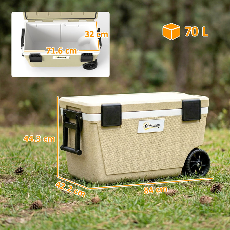 Outsunny 70L Ice Chest with wheels in Khaki