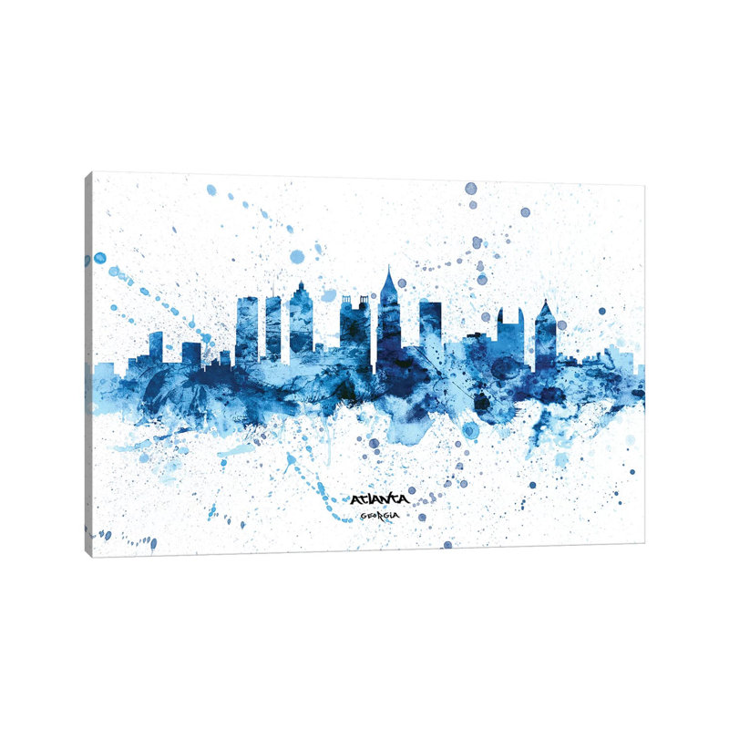 Atlanta Georgia Skyline Splash Blue by Michael Tompsett - 1 Piece Wrapped Canvas Wall Art, 20.32 cm H x 30.48 cm W