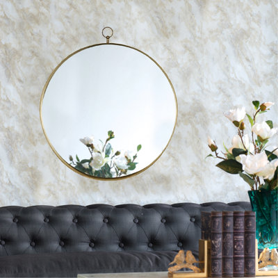24 po x 28 po, miroir rond doré, miroir circulaire avec cadre en fer pour le couloir du vestibule de la chambre à coucher du salon