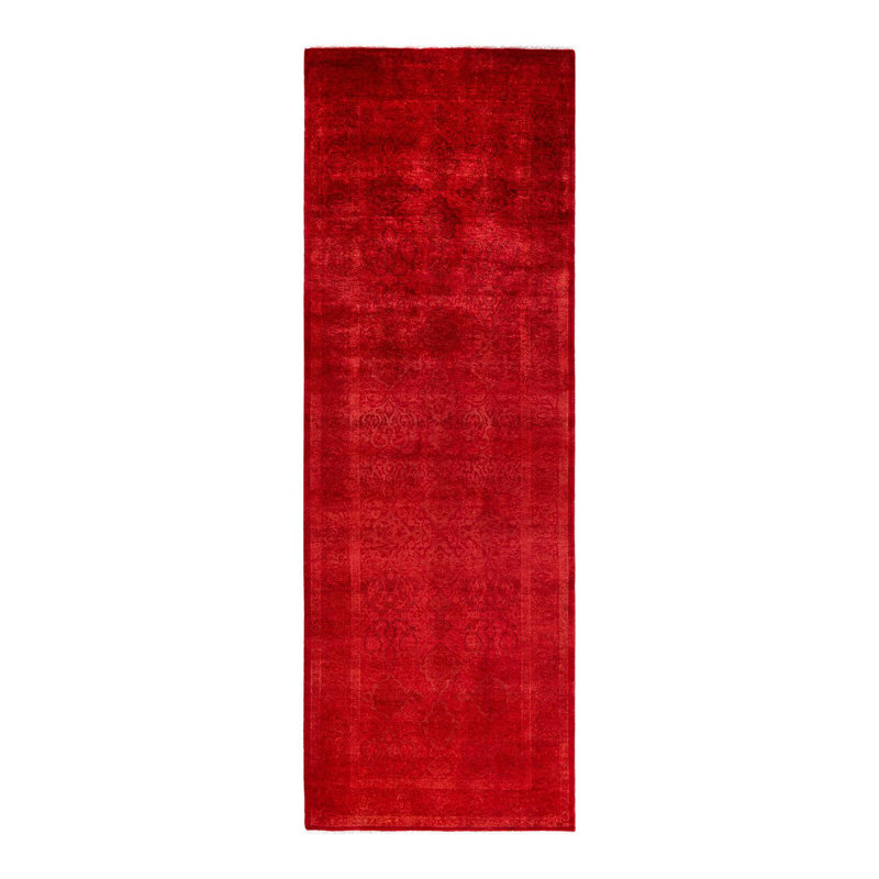 Hand-Knotted Red Wool Runner Rug 3' x 9'
