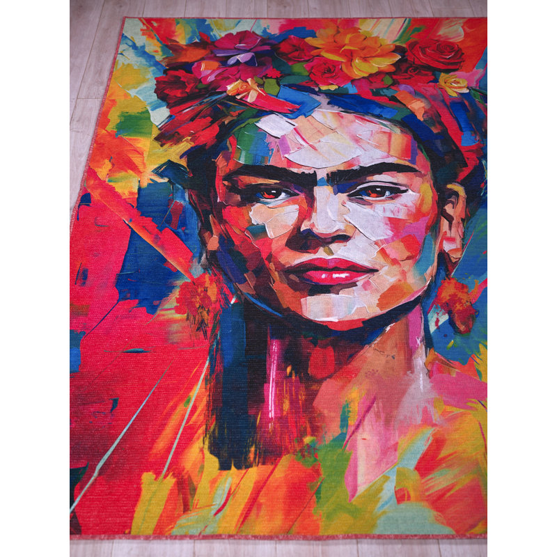 Frida Power Loomed Polyester Abstract Area Rug in Red/Multi by Frida Kahlo X Exquisite Rugs, Square 10'