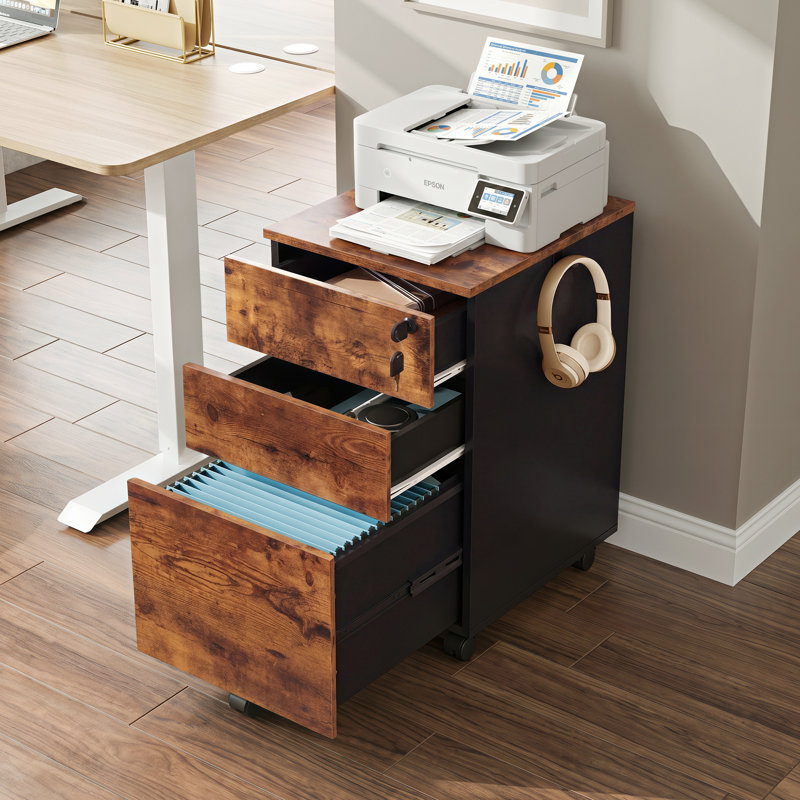 Nalo 17.7‘’ D 3 Drawer Mobile File Cabinet With Lock, Wood Home Office Filing Cabinet With Full-Extension Drawers and 360° Lockable Casters Fits Letter/Legal/A4 Size