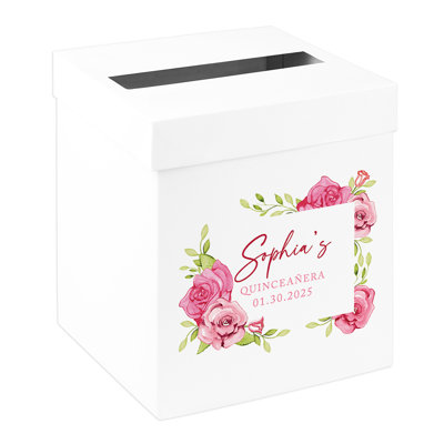 Boîte à cartes personnalisée Quinceanera, aquarelle rose, décorations de fête d'anniversaire Rose XV