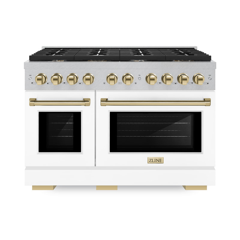 ZLINE Autograph 48" Paramount Dual Fuel DuraSnow® Range w/ White & Gold Accents (SDRSZ-WM-48-G)