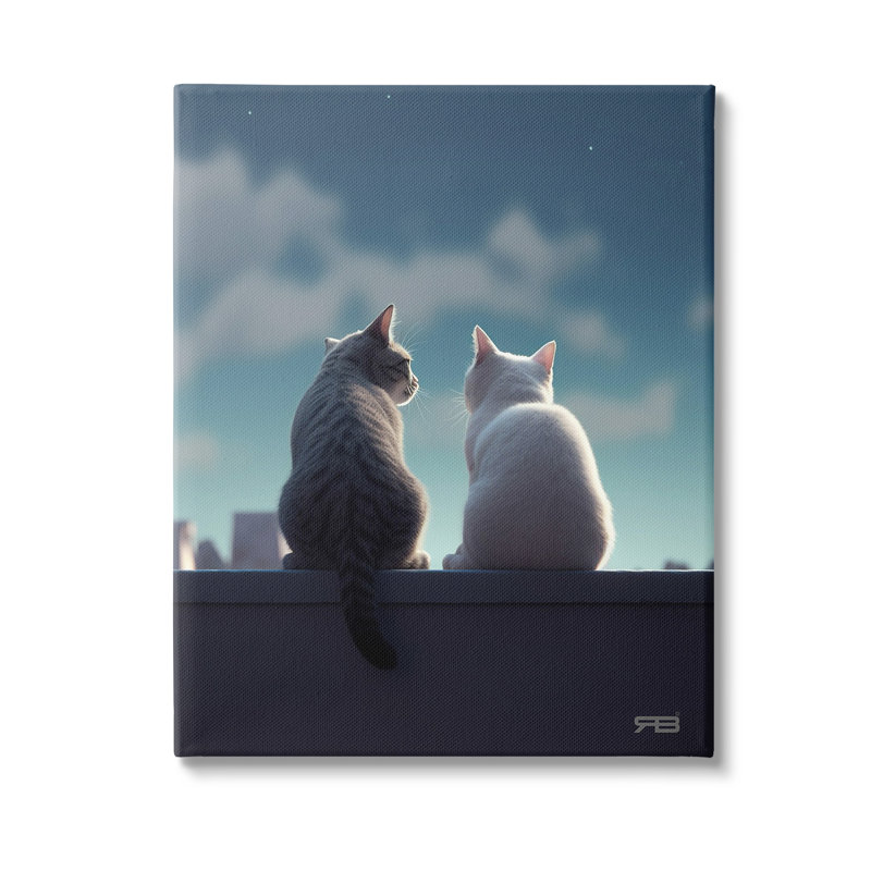" Gazing Cat Pair " by RB, 20" H x 16" W