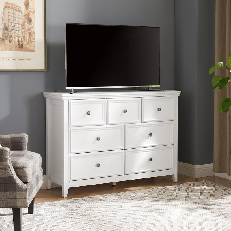  47" Wooden Dresser with 7 Drawers, Tall Chest of Drawers, Storage Tower Cabinet with Metal Handles, Storage Dressers Organizer for Entryway, Living Room, Bedroom