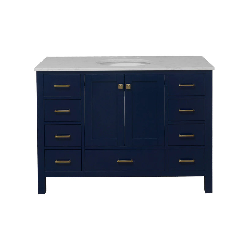 Ensemble de meuble-lavabo simple 48 po Claudett, Bleu royal, Carrara d'ingénierie