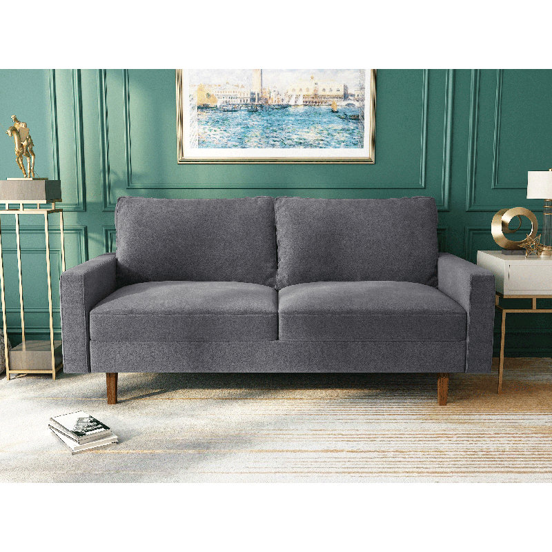 Canapé à accoudoirs carrés 70 po Jo, Velours gris