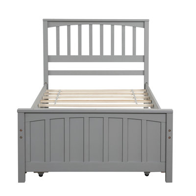 Twin Wood Platform Bed With Trundle In Gray - And Functional For Bedroom Needs Trundle, Construction A Relaxing Night