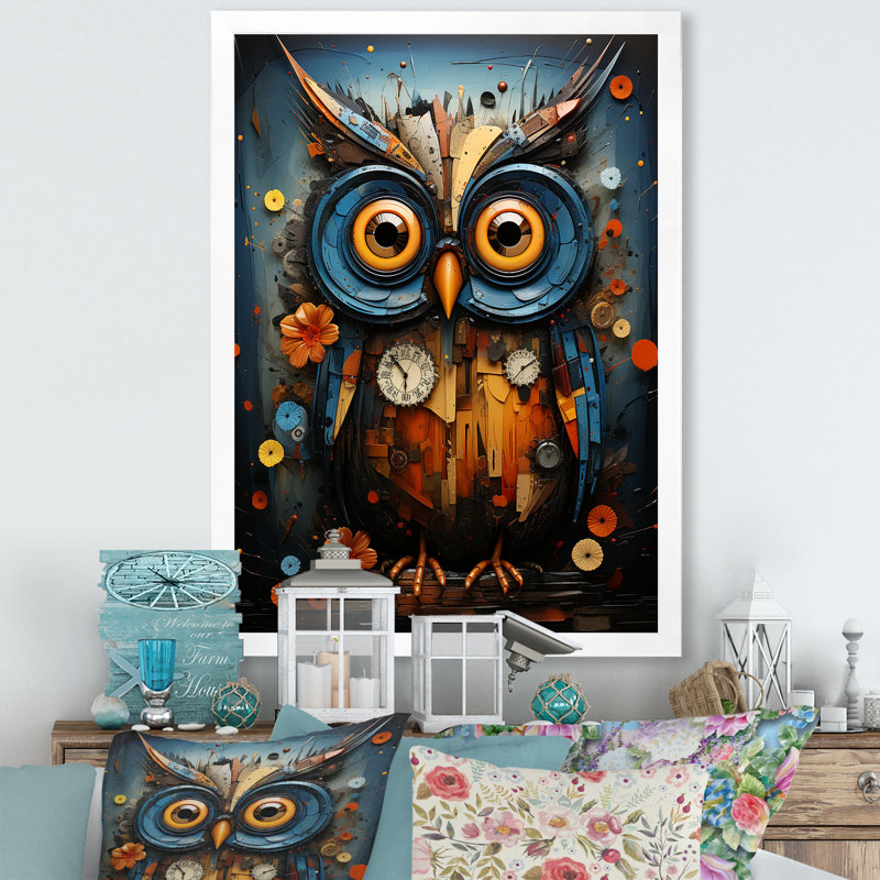 Mysterious Owl Blooms IV, H 20 po x l 12 po x P 1 po, Cadre blanc