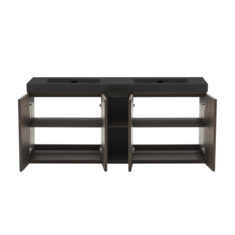 Meuble-lavabo 72 po avec lavabo, Black, Chêne; fumée, 72