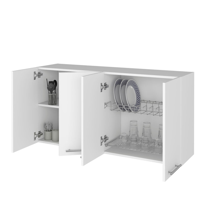 Armoire murale Sitka, deux cloisons spacieuses, quatre portes, Blanc, H 23,6 po x l 13,1 po x P 47,2 po