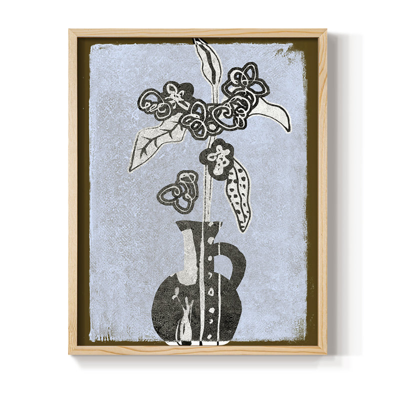 Graphic Flowers in Vase I Framed Print - Solid Wood