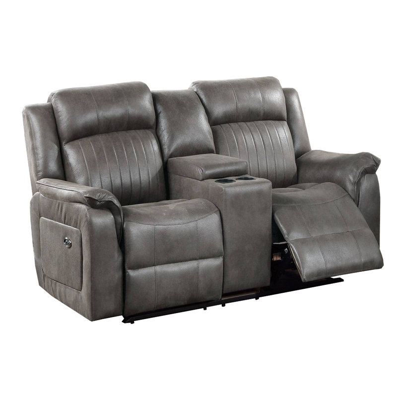 Adna 73'' Faux Leather Reclining Loveseat, Slate Blue