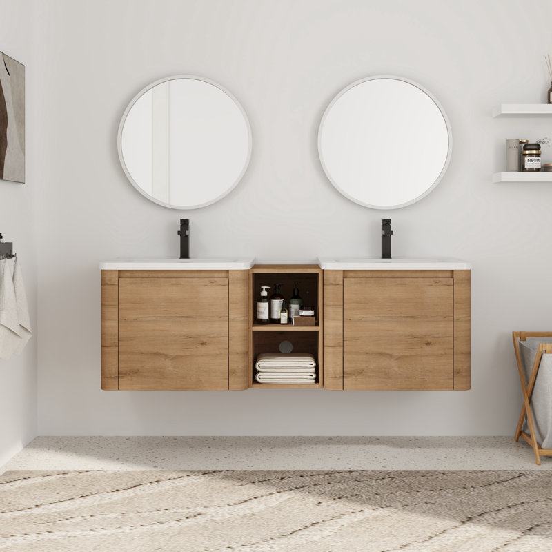 60'' Double Bathroom Vanity with Ceramic Top, 60"