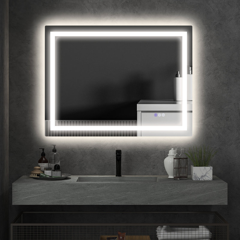 Miroir de salle de bain à DEL avec lumières, miroir à DEL rétroéclairé pour la salle de bain, anti-buée, mémoire, température de couleur infinie, miroir de meuble-lavabo mural à intensité variable, horizontal / vertical