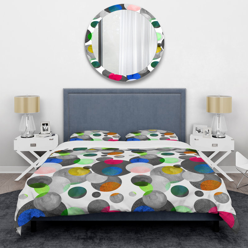 Grey Circle Pattern - Abstract Duvet Cover Set - Microfiber Polyester, Twin Duvet Cover + 1 Standard Sham