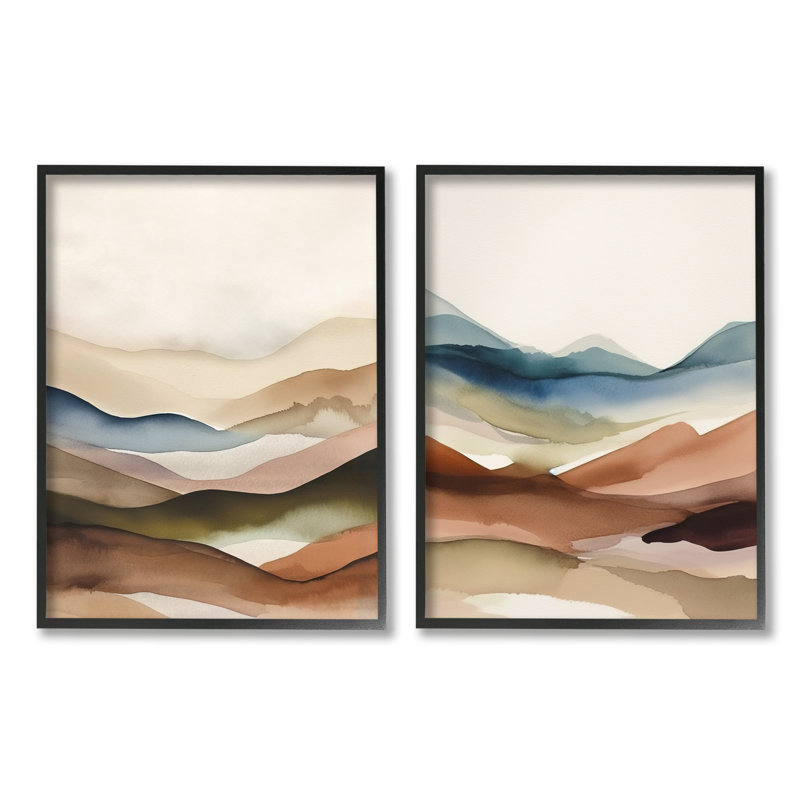 «Abstract Desert Dunes», impression sur bois 2 pièces, H 20 po x l 32 po x P 1,5 po, Giclée encadrée noir minuit
