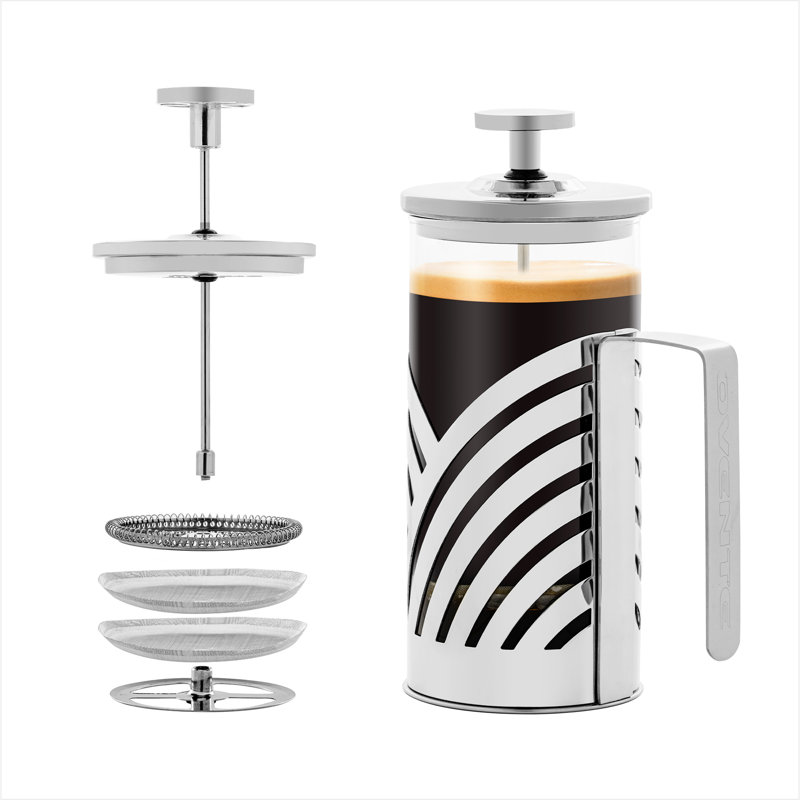 OVENTE French Press Coffee Maker 12 Ounce with Heat Resistant Borosilicate Glass, Stainless Steel Design and 4-Level Filter System, Portable Cold Brewer Pot for Travel, Camping or Gift, Silver FSD12P