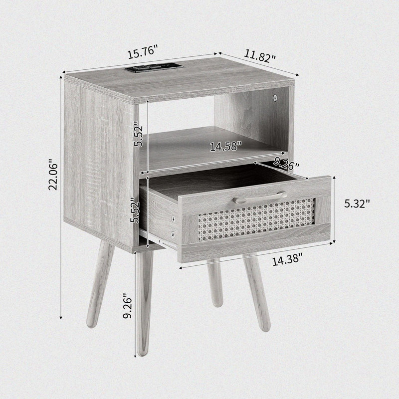 Table de chevet en bois manufacturé Wagoner, Naturel
