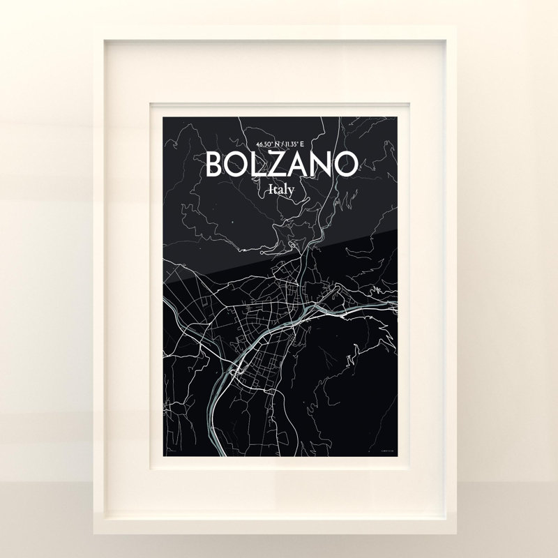 Bolzano City Map In Midnight - No Frame Print, 24cm H x 18cm W x 0.05cm D