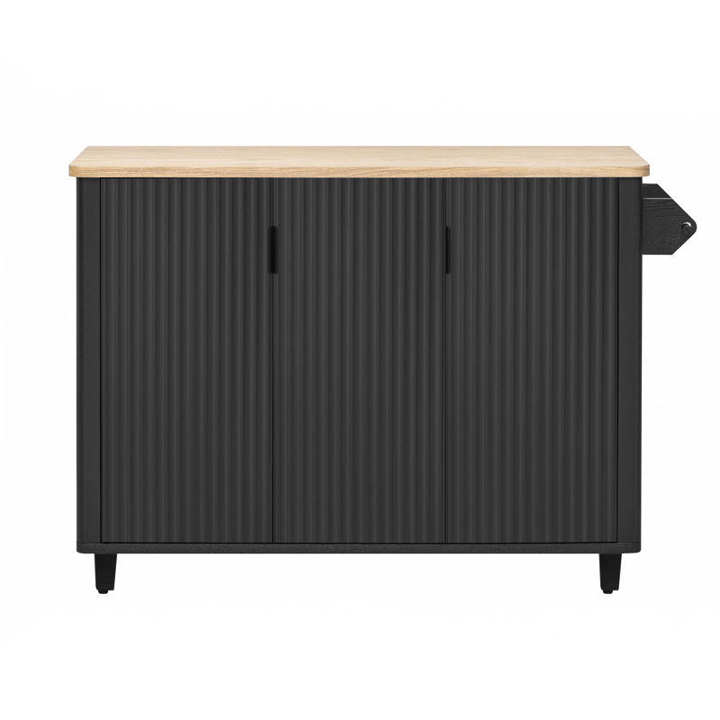 51" Fluted Kitchen Island With Drop Leaf, Black