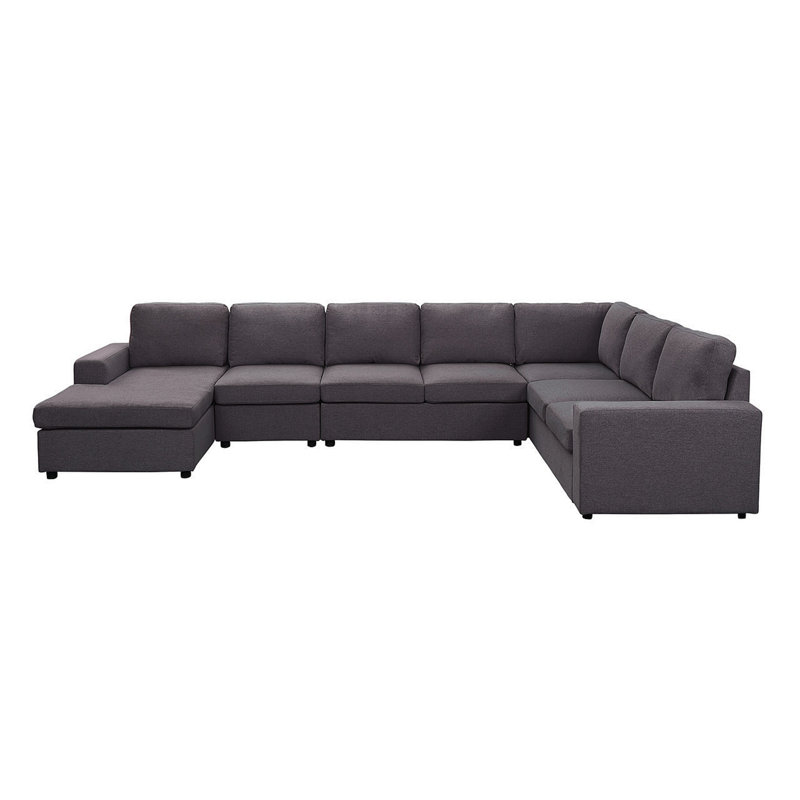 Canapé modulaire 146,5 po avec méridienne réversible en lin gris foncé Tifton, Gris foncé
