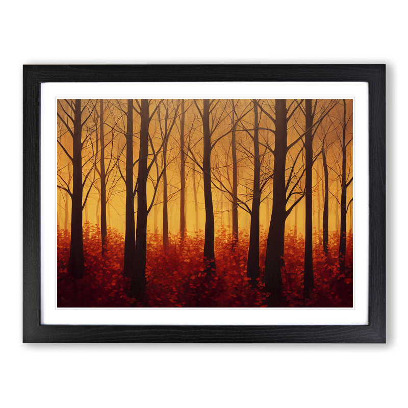 XH1022-8616X Sunset Over Autumn Forest Vol.3 - Single Picture Frame Print, Black Framed, 34cm H x 46cm W x 2cm D
