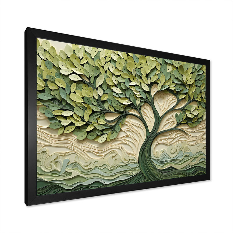 Arbre de tilleul américain collage 3 - décoration murale arbre, Cadre d'angle fermé noir, H 24 po x l 32 po x P 1 po