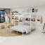 Structure de lit superposé simple au dessus d'un lit double en métal robuste avec échelle pratique et tablette de rangement, solution moderne pour économiser de l'espace pour les enfants et les adultes, assemblage facile, finition blanche, taille simple / double