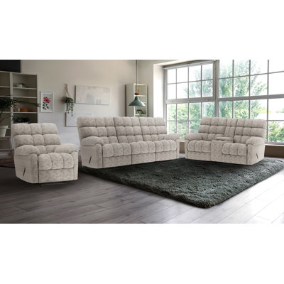Ensemble 3 pièces: canapé inclinable, causeuse console et fauteuil inclinable oscillant beige
