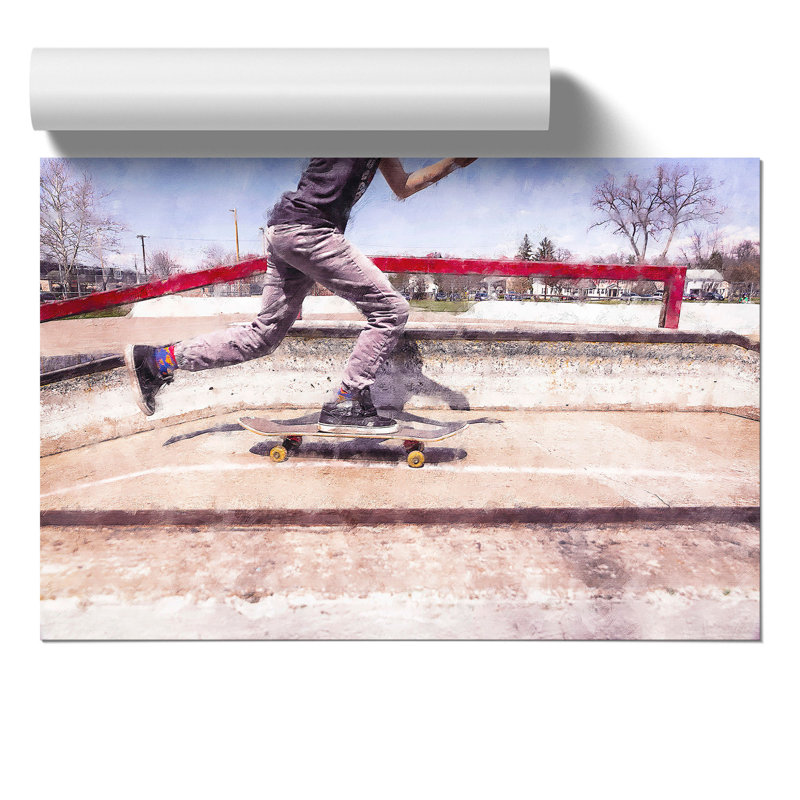 Skateboarding Painting - Frameless Print, 42cm H x 59cm W x 0.1cm D