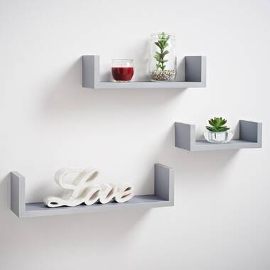 Nunemosk Set of 3 Floating Shelves Wood Wall Mounted Shelf Picture Ledge  Display Racks Spice Racks Decorative Wall Shelves for Bedroom Living Room