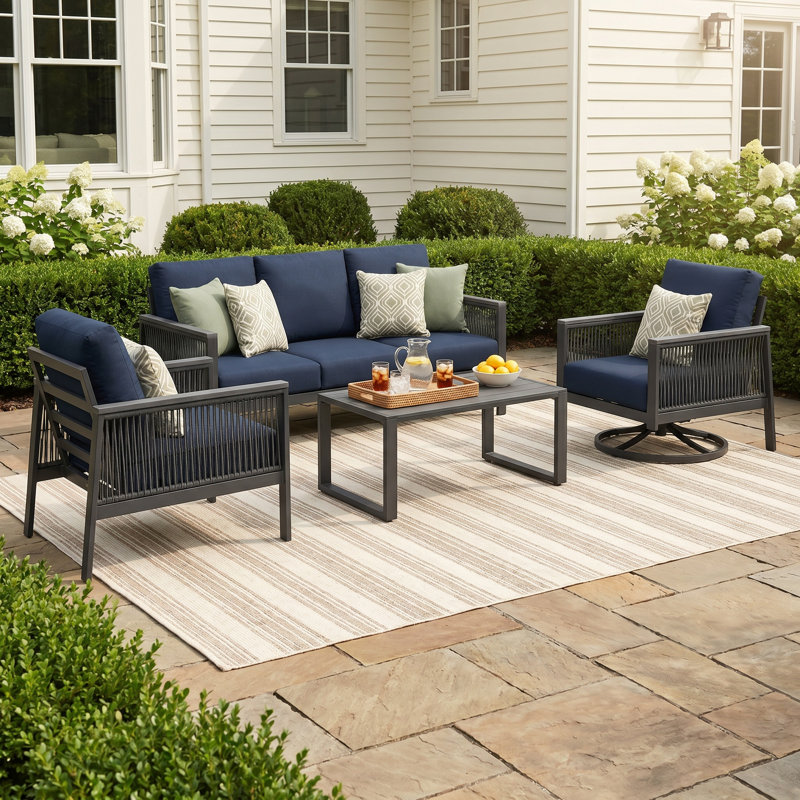 Townsend 7 - Person Patio Conversation Set with Cushions, Canvas Navy