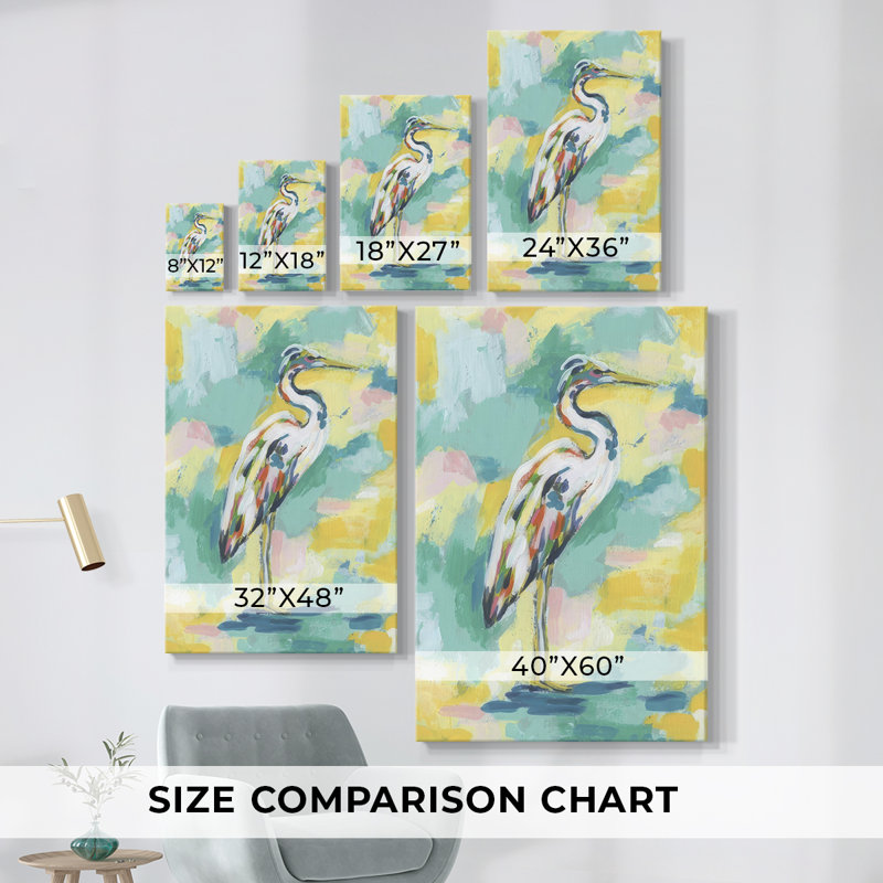 Bright Heron Fresco III - Cavas enveloppés de galerie, H 36 po x l 24 po