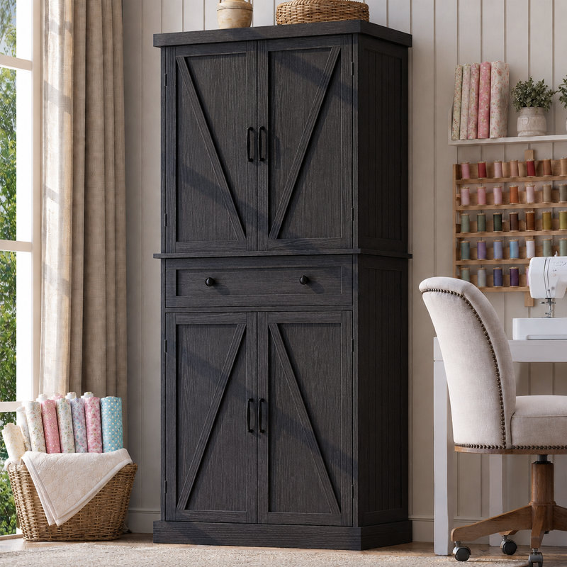 Armoire de rangement pour couture et loisirs créatifs de 183 cm de haut avec étagères réglables, armoire multifonctionnelle pour atelier de couture ou bureau à domicile, noire