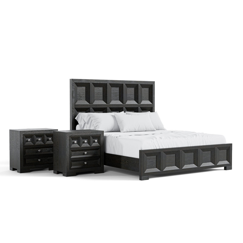Schell 6-Piece Bedroom Set, King, Black, 6 Pieces:Bed,2Nightstands,Dresser,Chest, Mirror