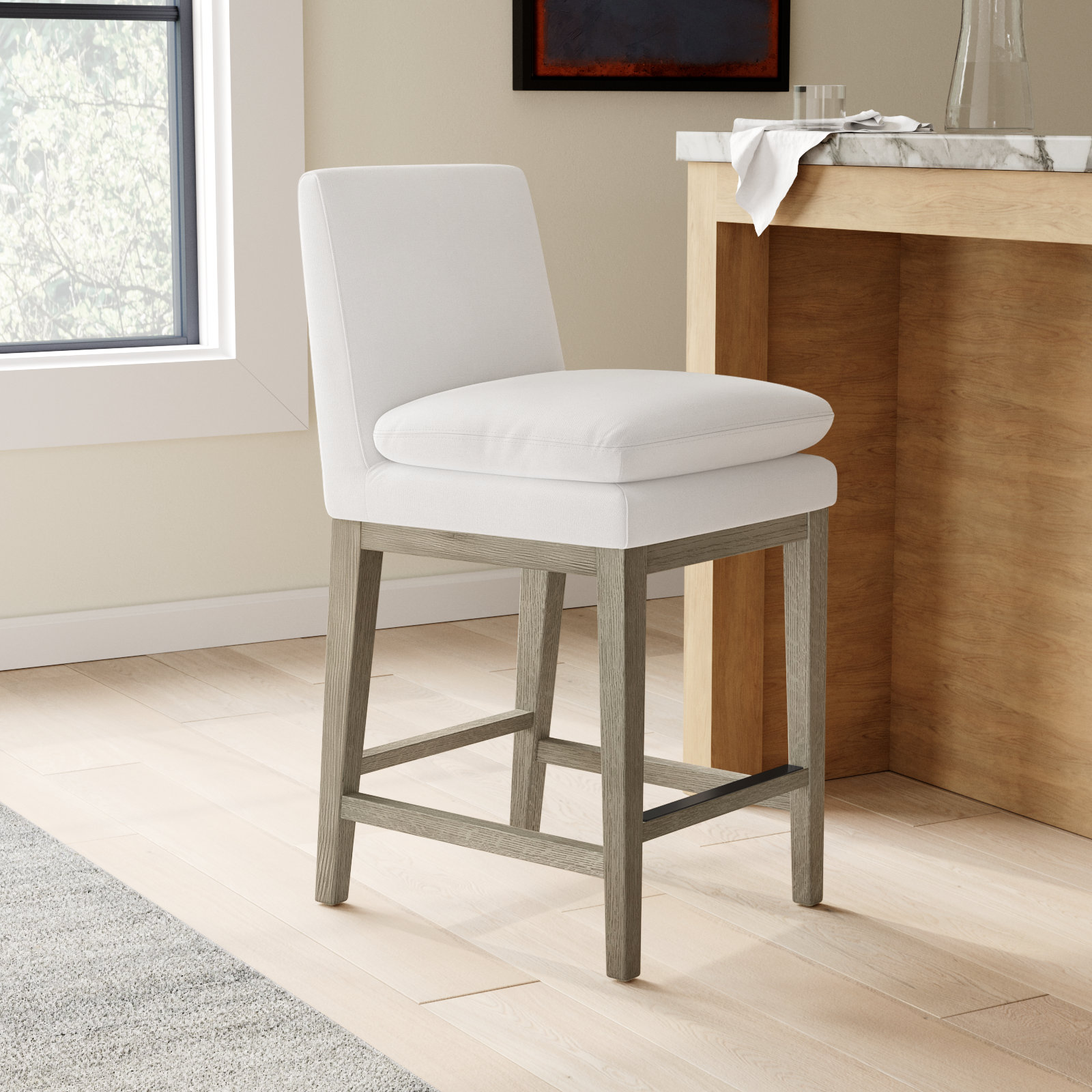 Bethea Upholstered Counter Stool, Prestige Pearl Tweed, Graywash