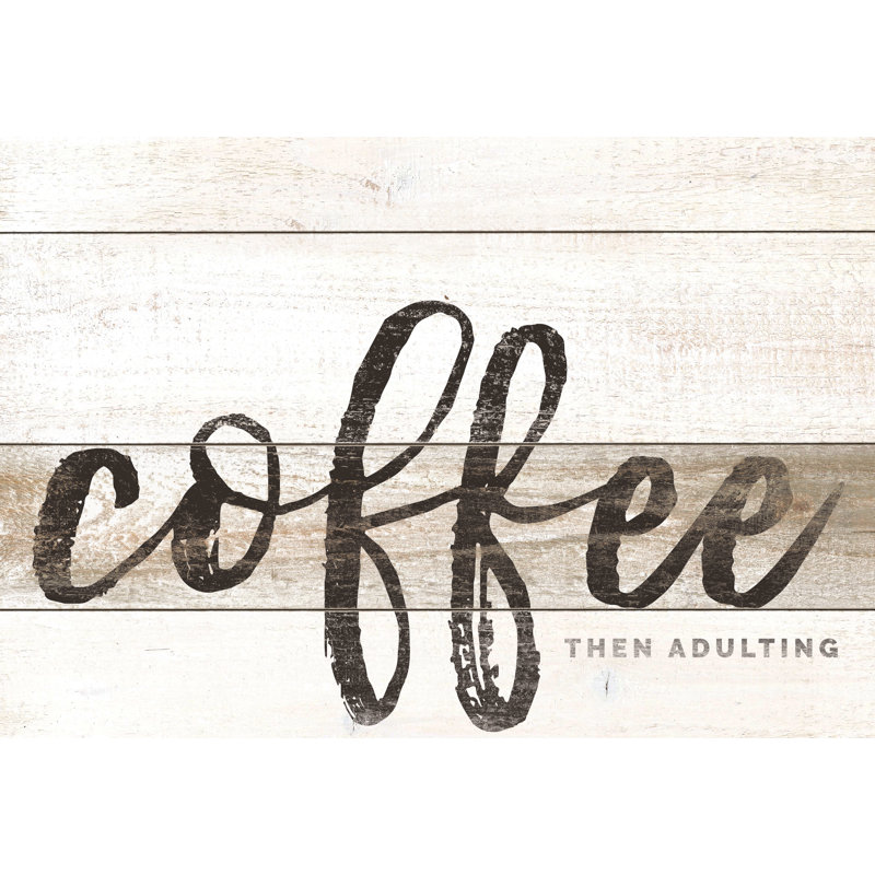 Coffee on Wood - Textual Art Print, Black Floater Framed, 30cm H x 46cm W