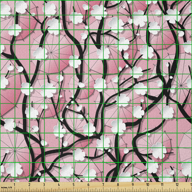 Chyenne Japanese Sakura Tree Flowers on Umbrellas and Curved Branches Romantic Blooms Multi-Purpose Fabric