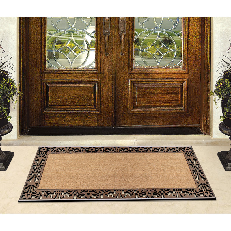 Prestia Natural Coir & Rubber Paisley Border Door Mat, 30"x60", Bronze, Heavy-Duty Durable Outdoor Front Porch Low-Profile Doormat